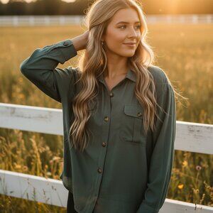 Maurices XXL Top Olive LS Utility Women's Neutral Earthy Minimalist Normcore 2X